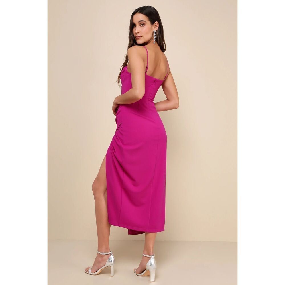 Lulus Always Turning Heads Magenta Bustier Tulip Midi Dress Size L NWT - Picture 3 of 10